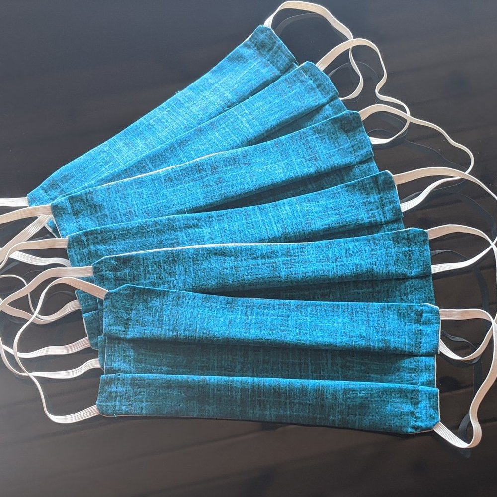 Set of 2 Face Masks w/Filter Pocket~Teal Cotton